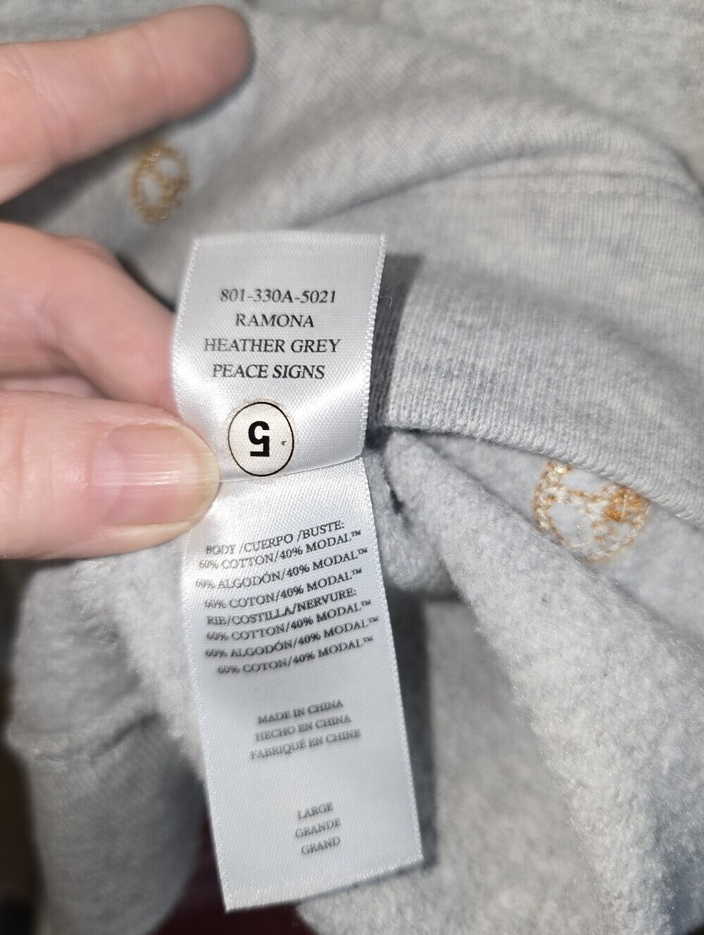Rails Ramona Embroidered Peace Sign Crewneck Sweatshirt Heather Grey Size Large - Picture 11 of 11